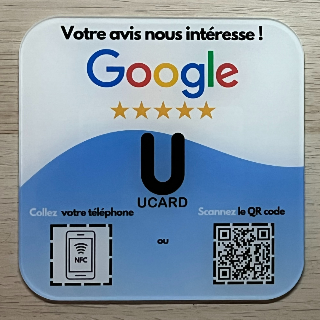 UCARD Plus Avis Google - La plaque de comptoir sans contact